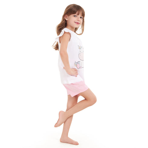 Girls summer pajama set Unicorn t-shirt + Pink shorts